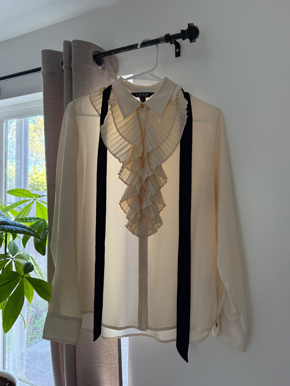 LAUREN RALPH LAUREN Ruffle Front Button Down